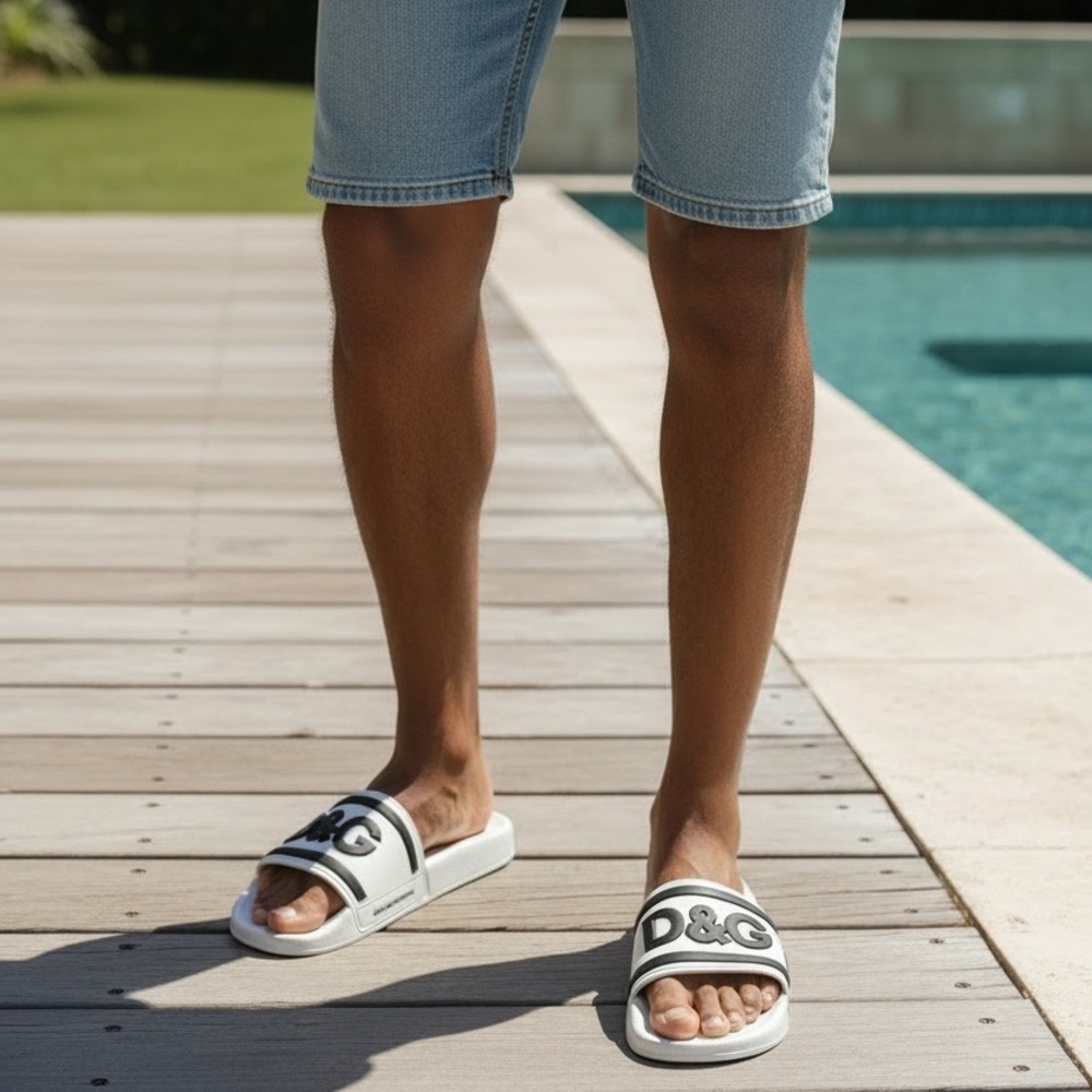 Dolce & Gabbana Black and White Logo Pool Slides